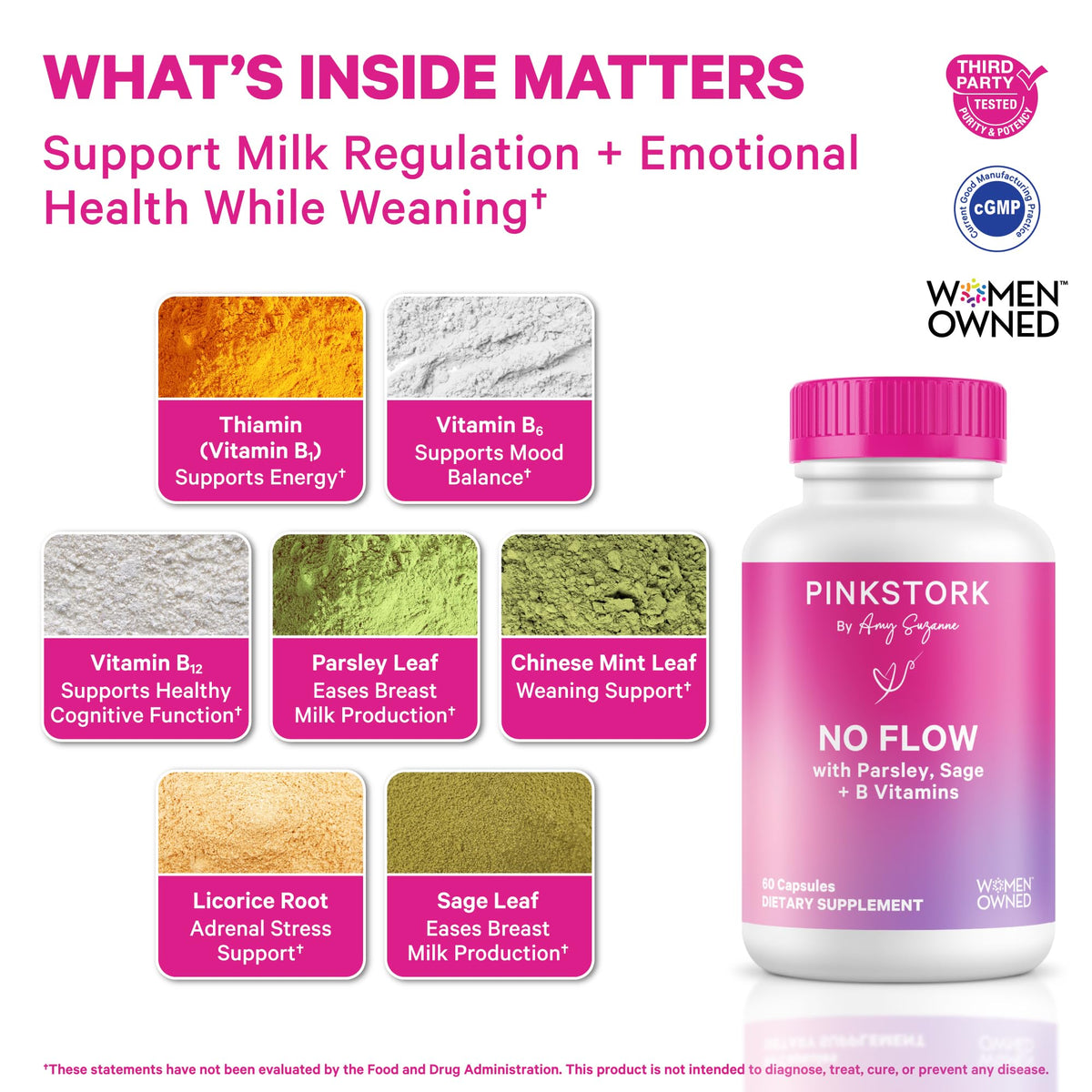 Capsules Pink Stork No Flow sur une surface blanche