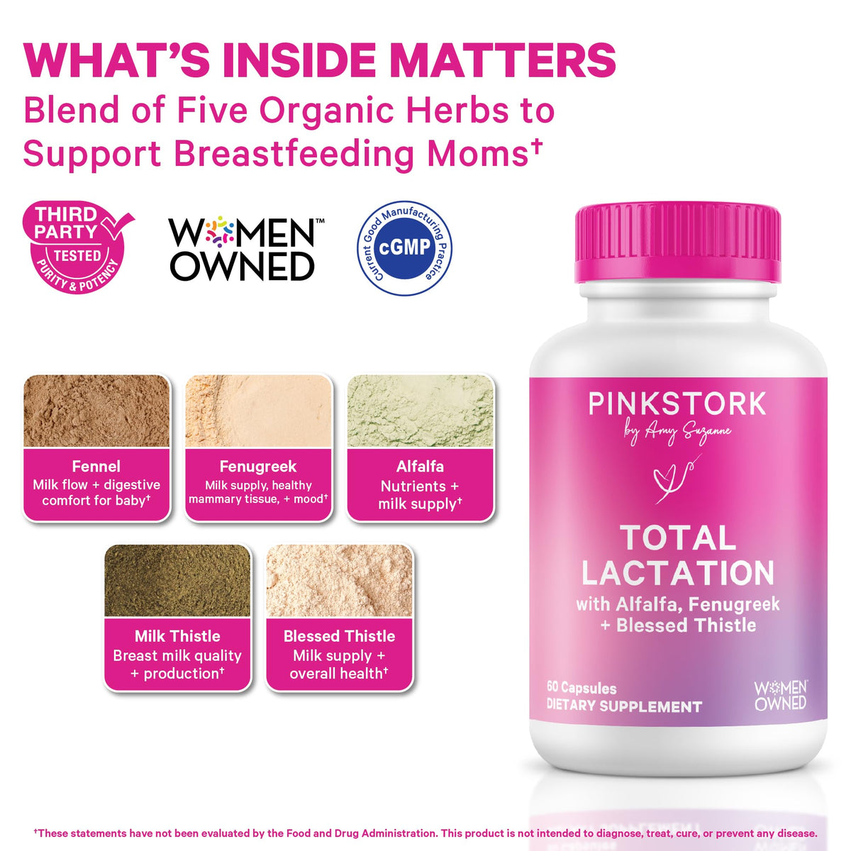 Capsules Pink Stork Total Lactation sur un fond blanc.