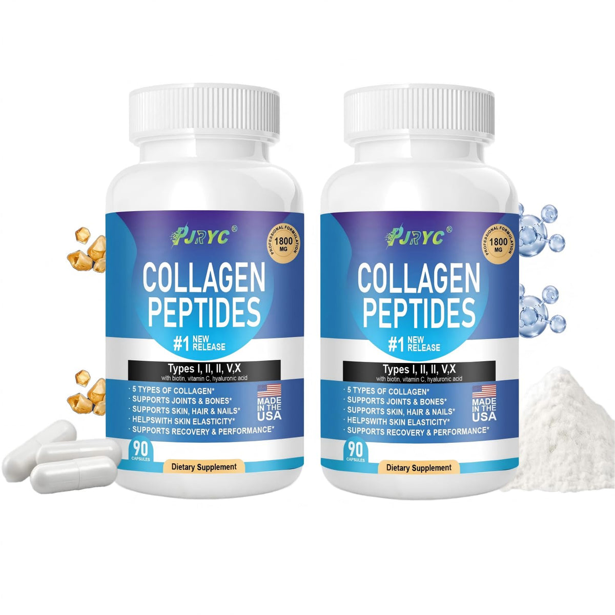 Capsules PJRYC Multi Collagen Peptides 1800mg vue de face
