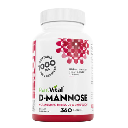 Capsules Plantvital D-Mannose 1000mg avec extrait de canneberge, vue de face
