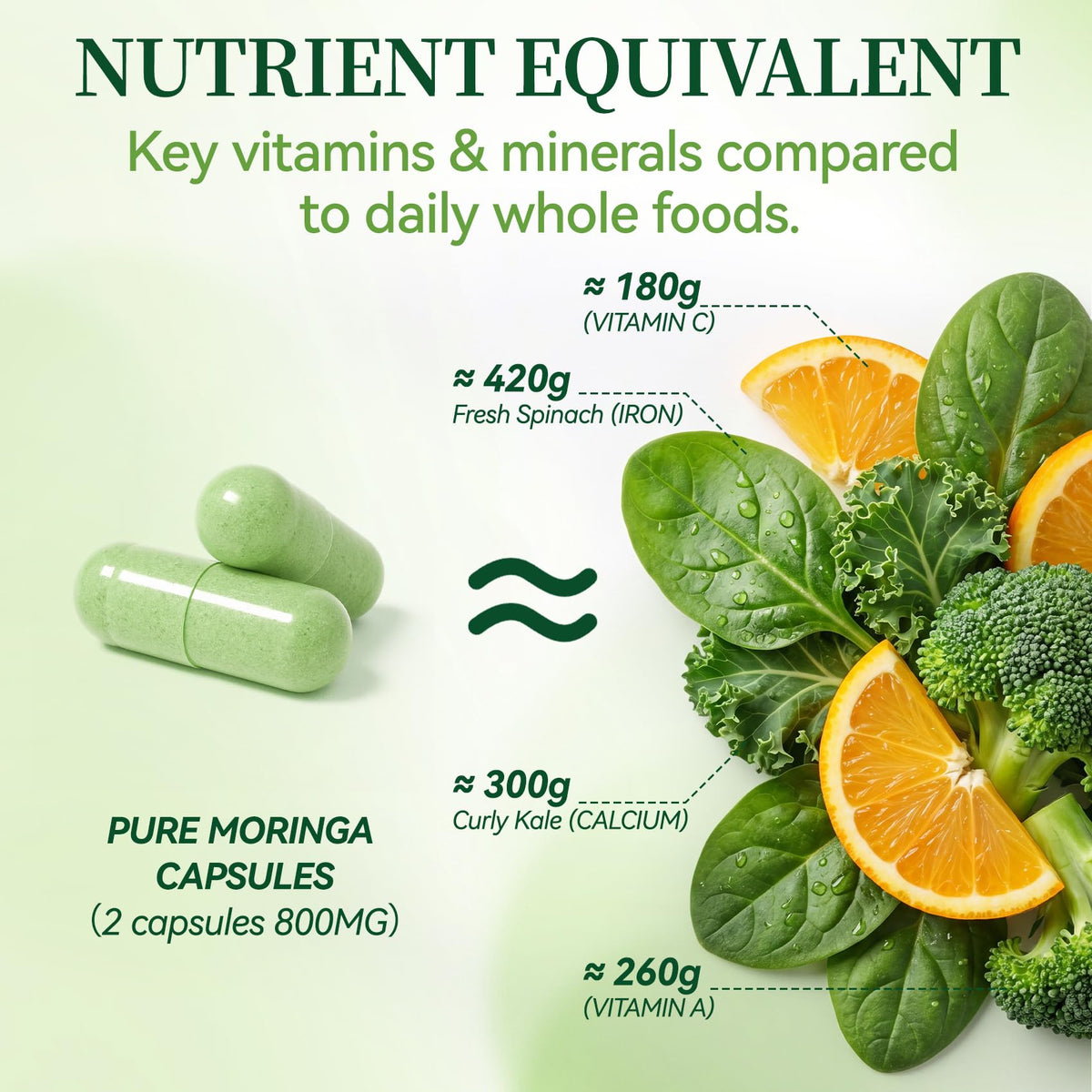 Capsules Polvaritho Moringa Bio sur une cuillère en bois