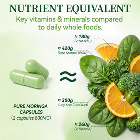 Capsules Polvaritho Moringa Bio sur une cuillère en bois