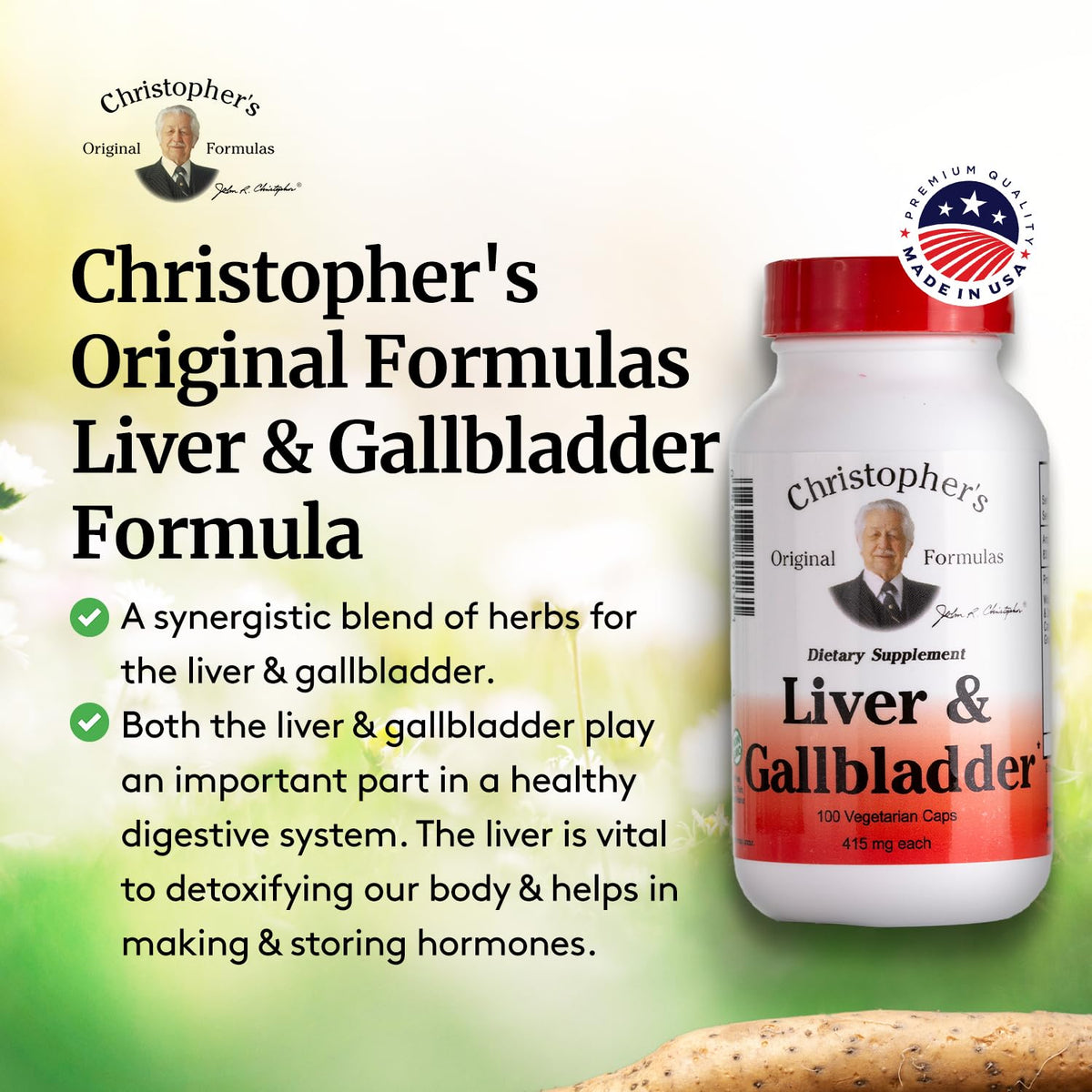 Capsules pour le foie et la vésicule biliaire Christopher's sur un fond neutre