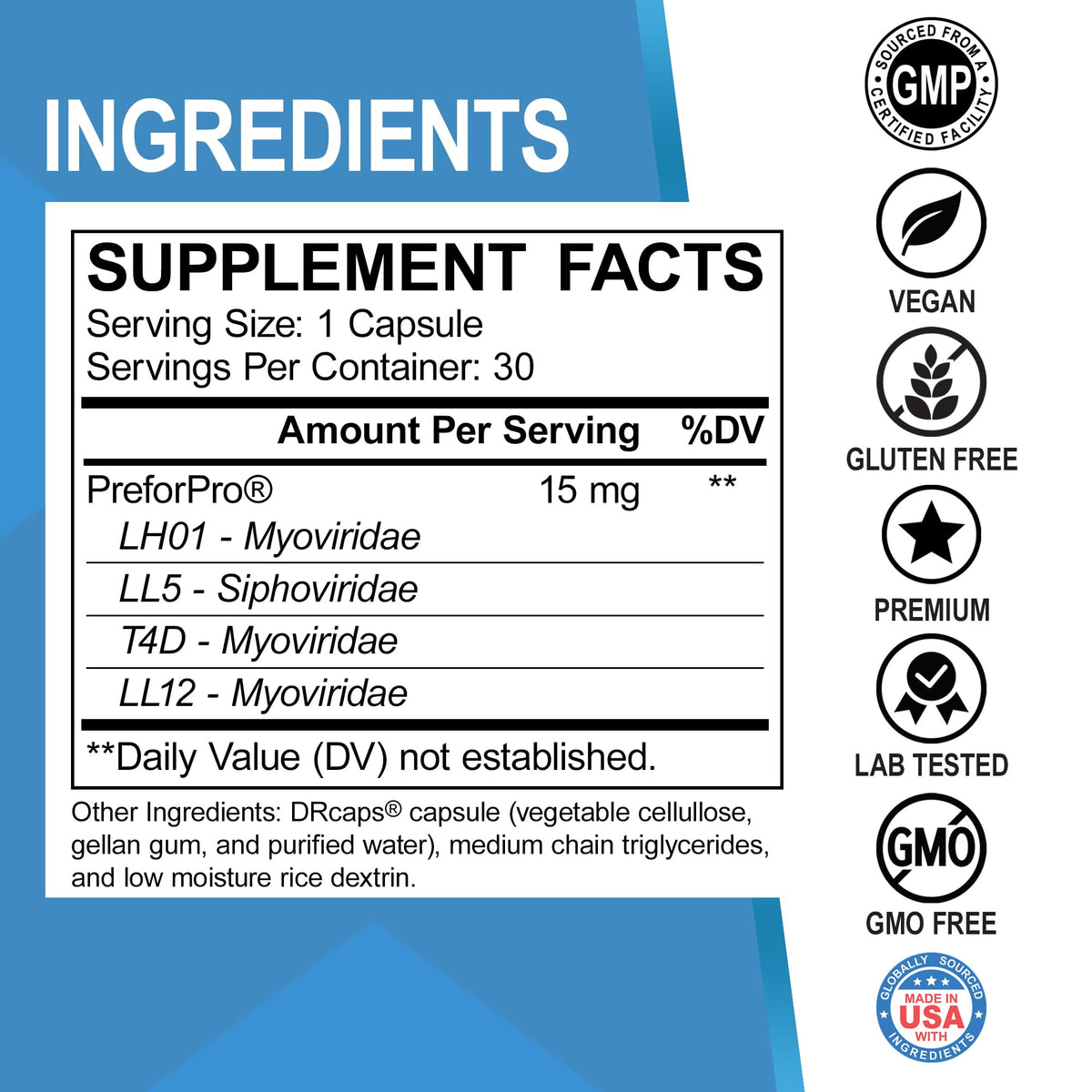 Capsules prébiotiques DR. BO, arrière de la boîte