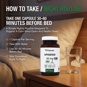 Capsules PRISTINE'S Apigenin 50mg sur une table