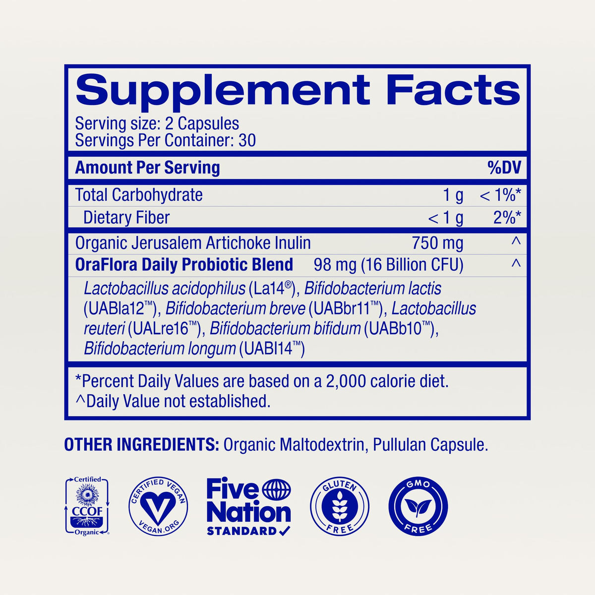 Capsules probiotiques Ora Organic sur une main