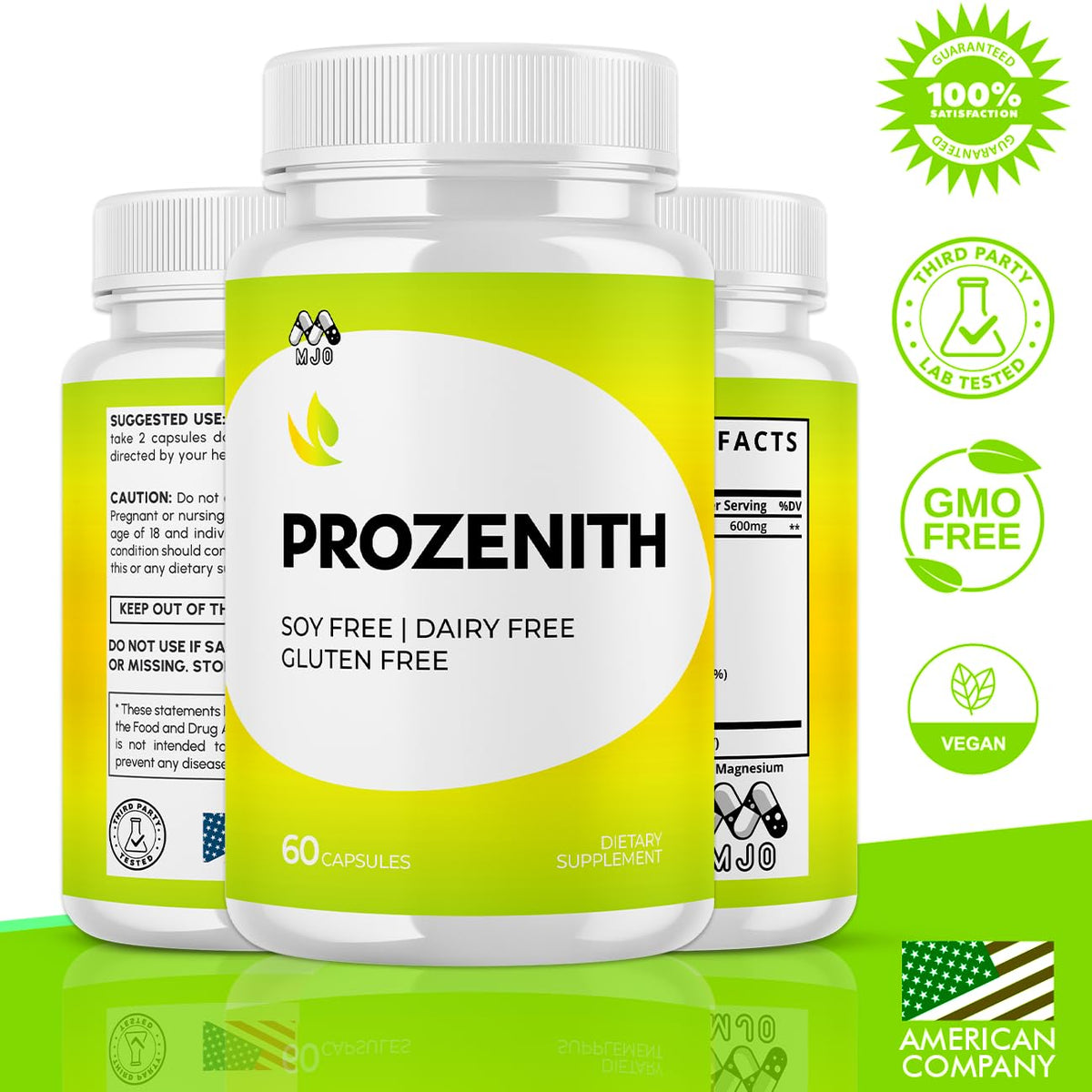 Capsules Prozenith MJO sur une surface blanche, mises en évidence