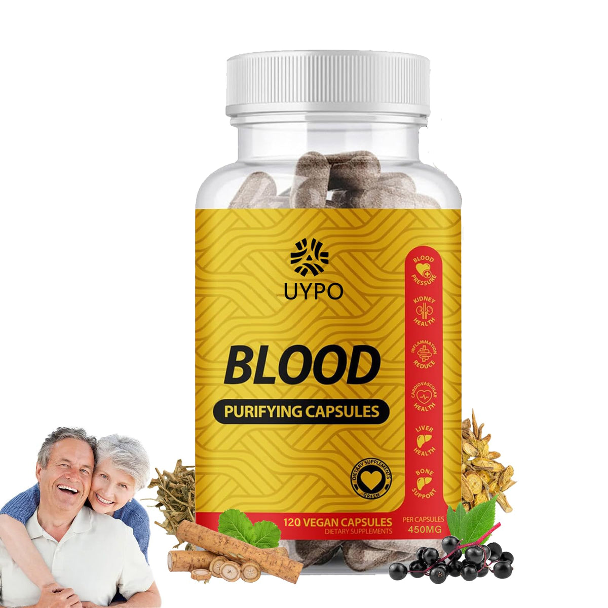 Capsules purifiantes du sang UYPO 450 mg vue de l'avant