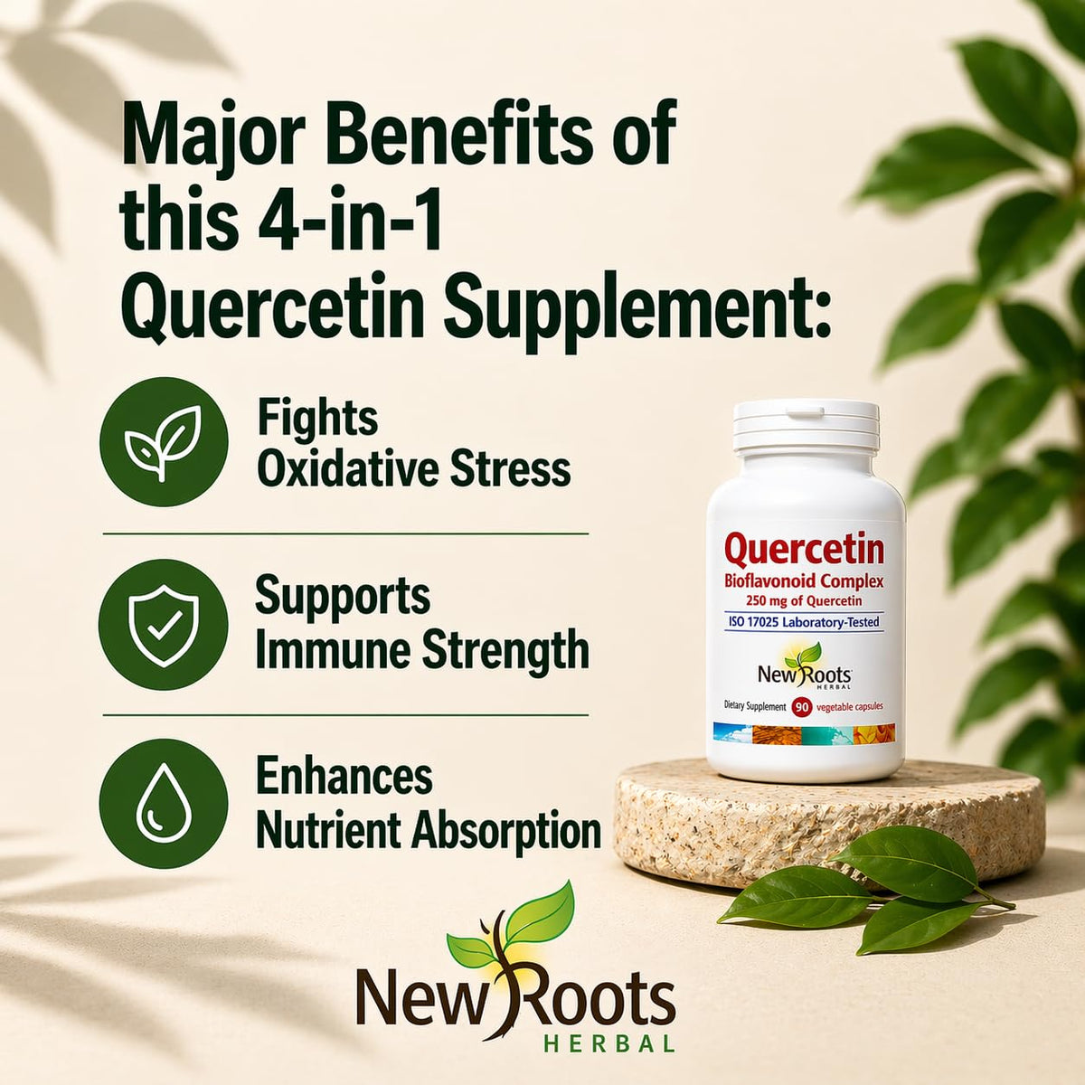 Capsules Quercétine avec Bromélaïne de NEW ROOTS HERBAL sur une table