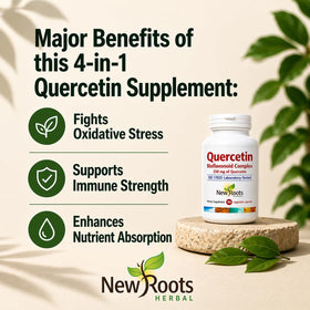 Capsules Quercétine avec Bromélaïne de NEW ROOTS HERBAL sur une table