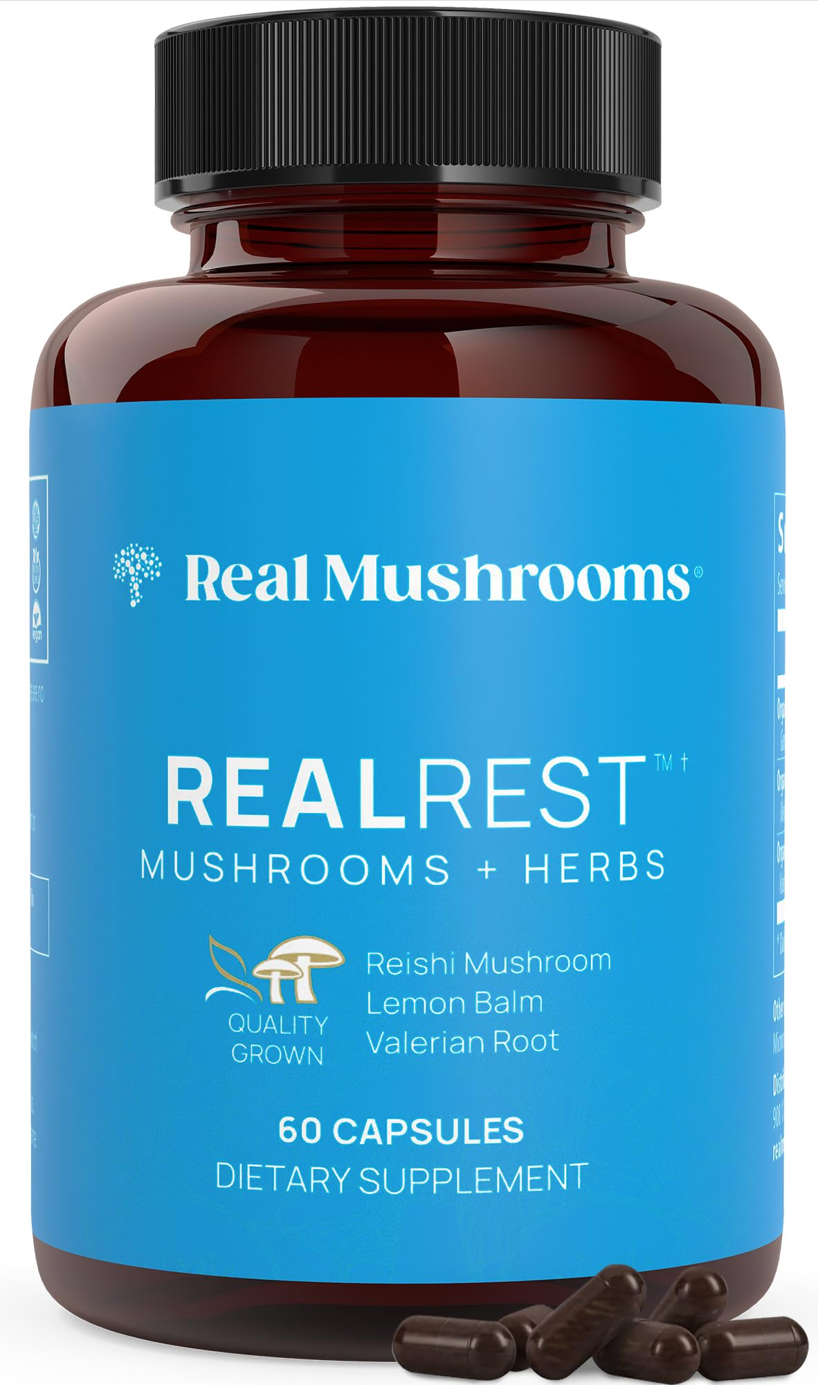 Capsules Real Mushrooms RealRest en bouteille vue de face