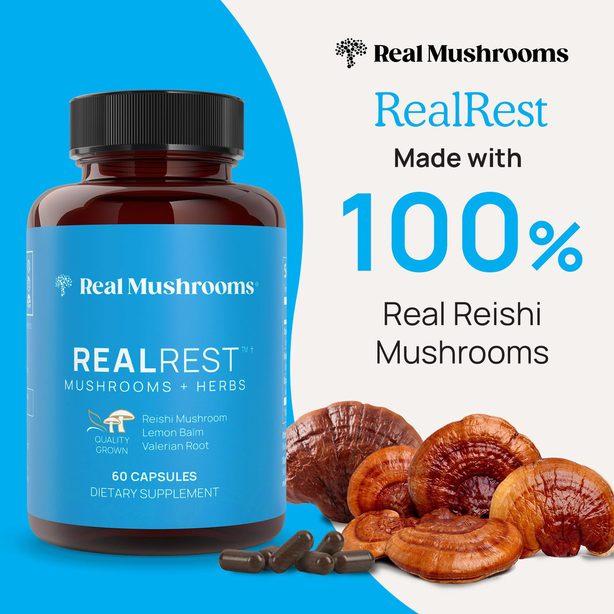 Capsules Real Mushrooms RealRest sur fond blanc