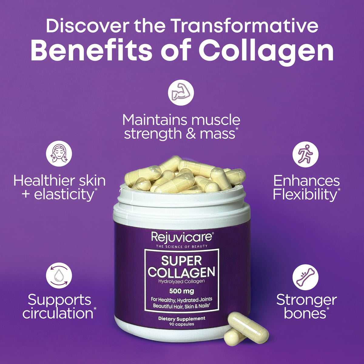 Capsules Rejuvicare Super Collagen ouvertes montrant leur taille
