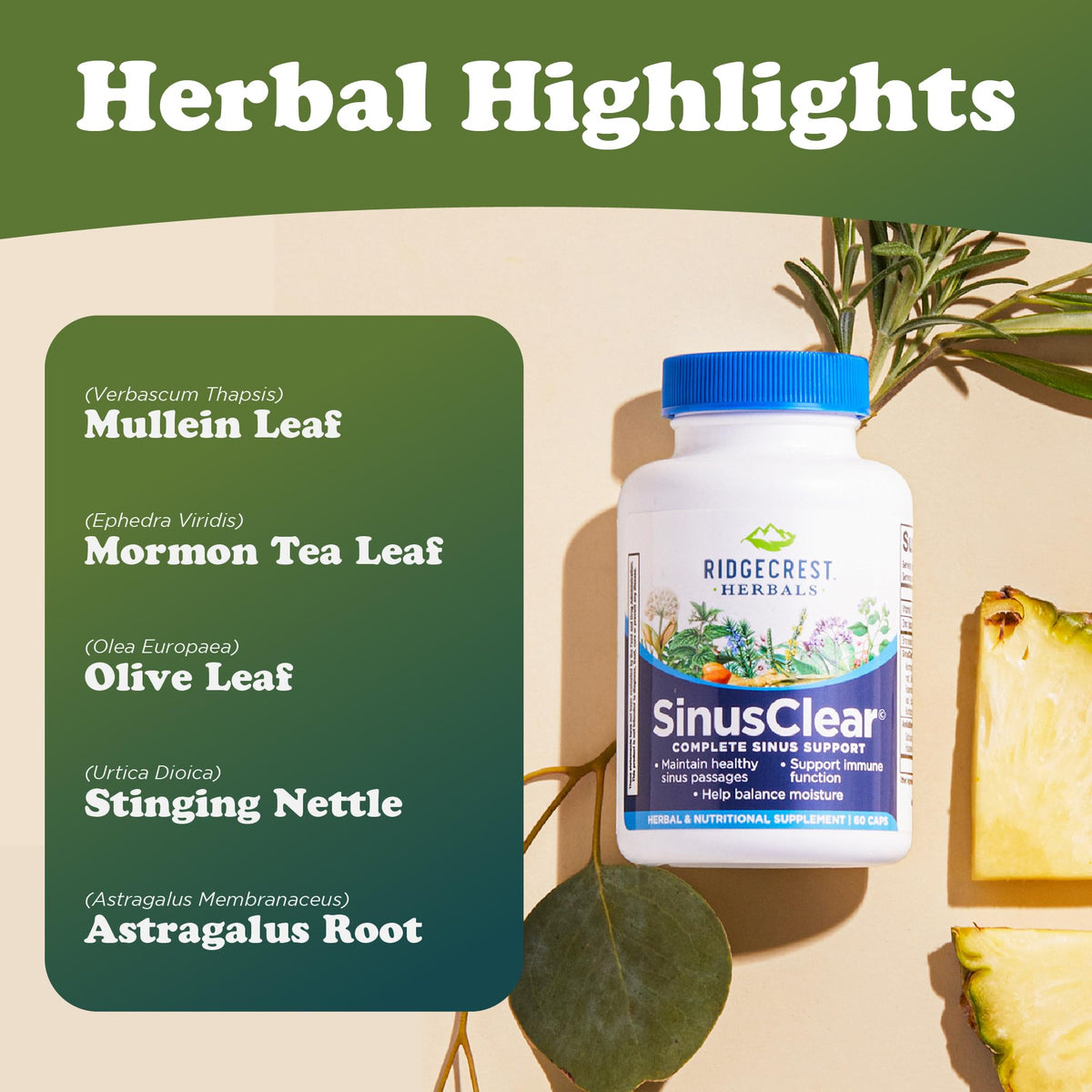 Capsules RidgeCrest Herbals SinusClear en gros plan