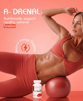 Capsules RLC Labs a-Drenal sur une surface blanche