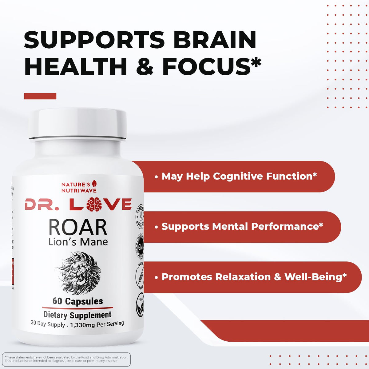 Capsules ROAR Lion's Mane sur une surface en bois