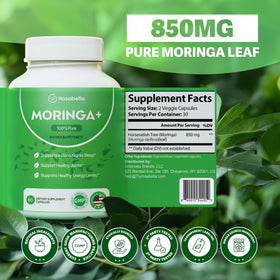 Capsules Rosabella Moringa+ avec des feuilles de moringa