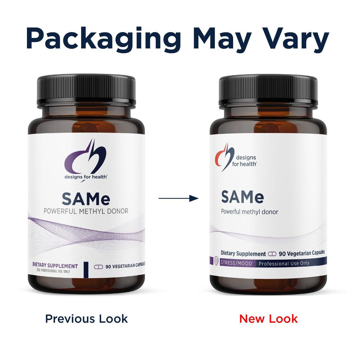 Capsules SAMe de Designs for Health, présentation sur une table