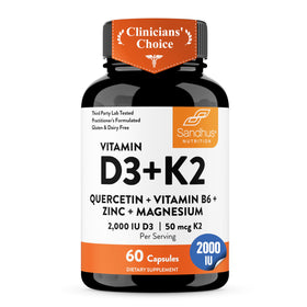 Capsules Sandhu's D3 K2 2000 UI en bouteille vue de face