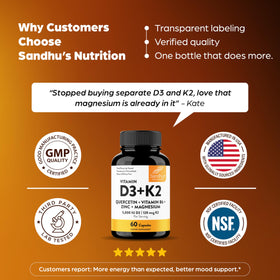 Capsules Sandhu's D3 K2 5000 IU sur fond naturel