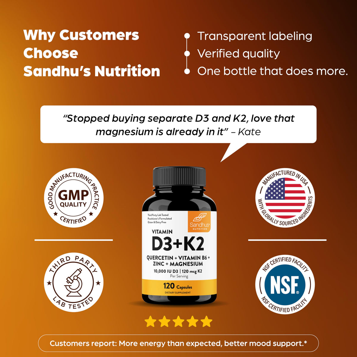 Capsules Sandhu's de Vitamine D3 K2 dans un verre
