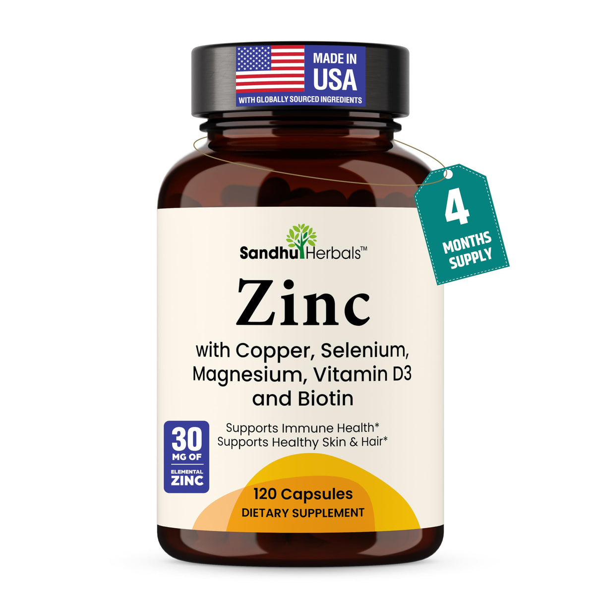 Capsules SANDHUHERBALS Zinc 30mg vue avant