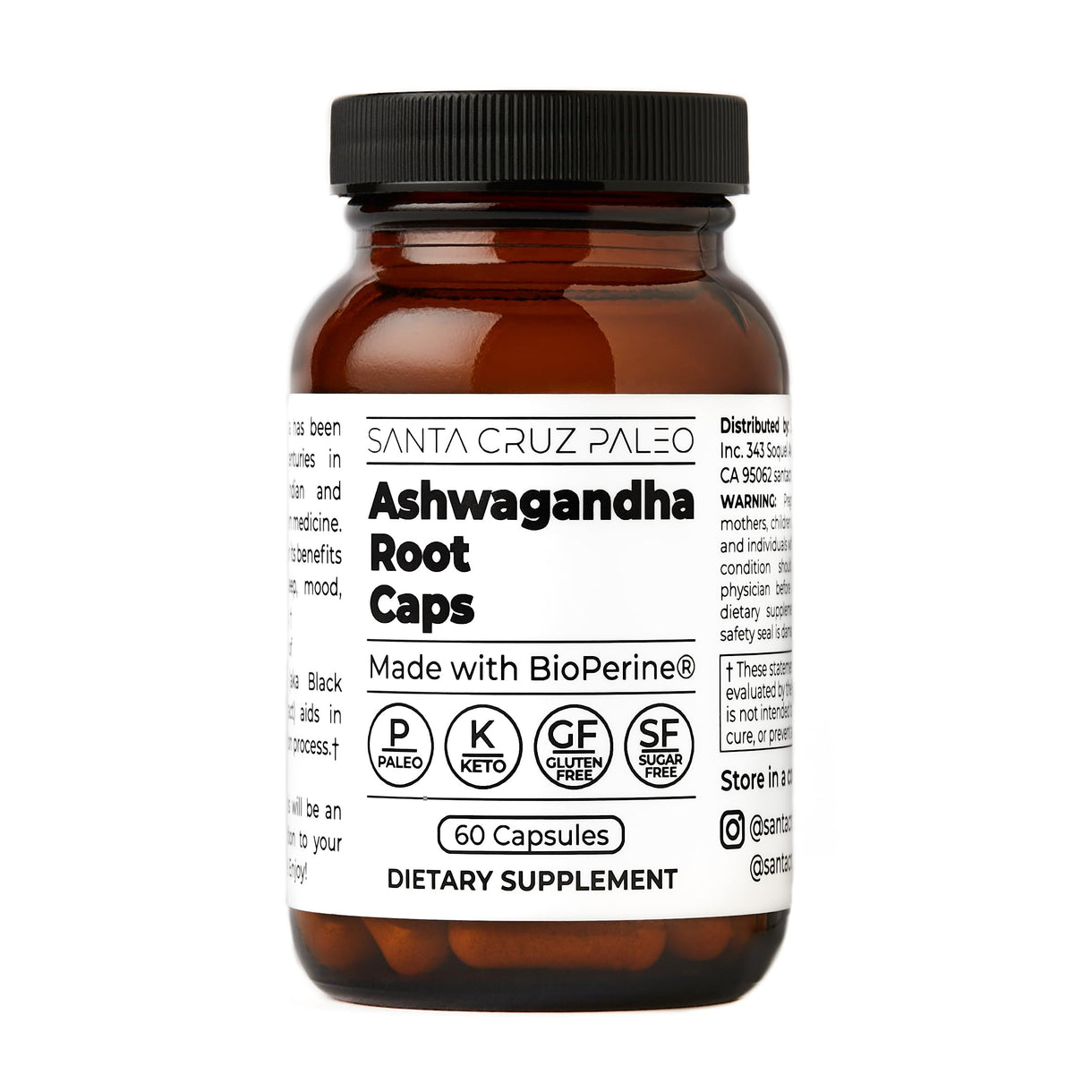 Capsules Santa Cruz Paleo Ashwagandha 600mg vue de face