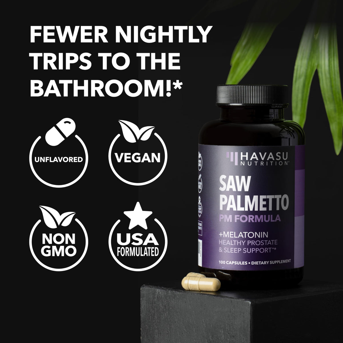 Capsules Saw Palmetto PM HAVASU NUTRITION dans une main