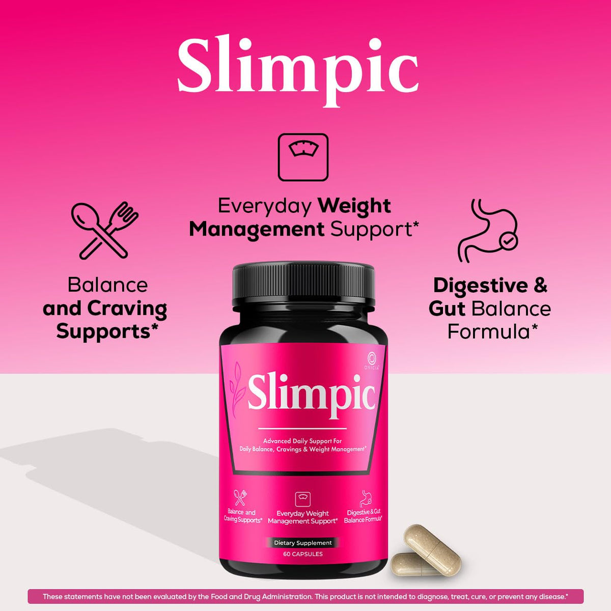 Capsules Slimpic OVICIA avec une main tenant deux capsules
