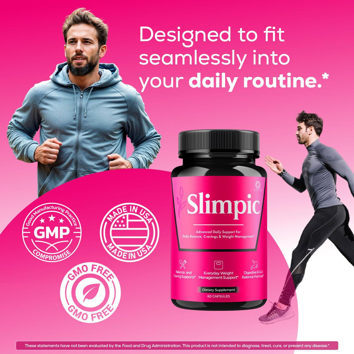 Capsules Slimpic OVICIA sur une table avec des fruits frais
