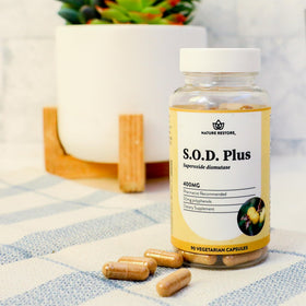 Capsules SOD Vegan Nature Restore montrant la taille et la forme