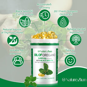 Capsules softgel d'huile d'origan bio O NATURE. ZIRAN sur une surface blanche
