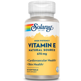 Capsules softgel SOLARAY Vitamine E 1000 IU sur fond blanc