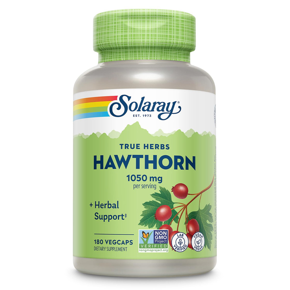 Capsules SOLARAY de baies de hawthorn 1050 mg vue de face