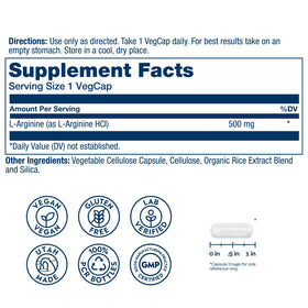 Capsules SOLARAY L-Arginine 500 mg sur fond blanc