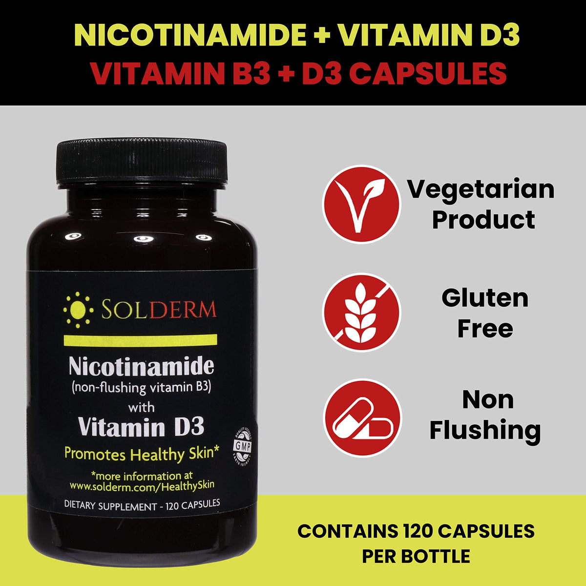 Capsules SOLDEREM Nicotinamide B3 et D3 avec gélule en cellulose végétale