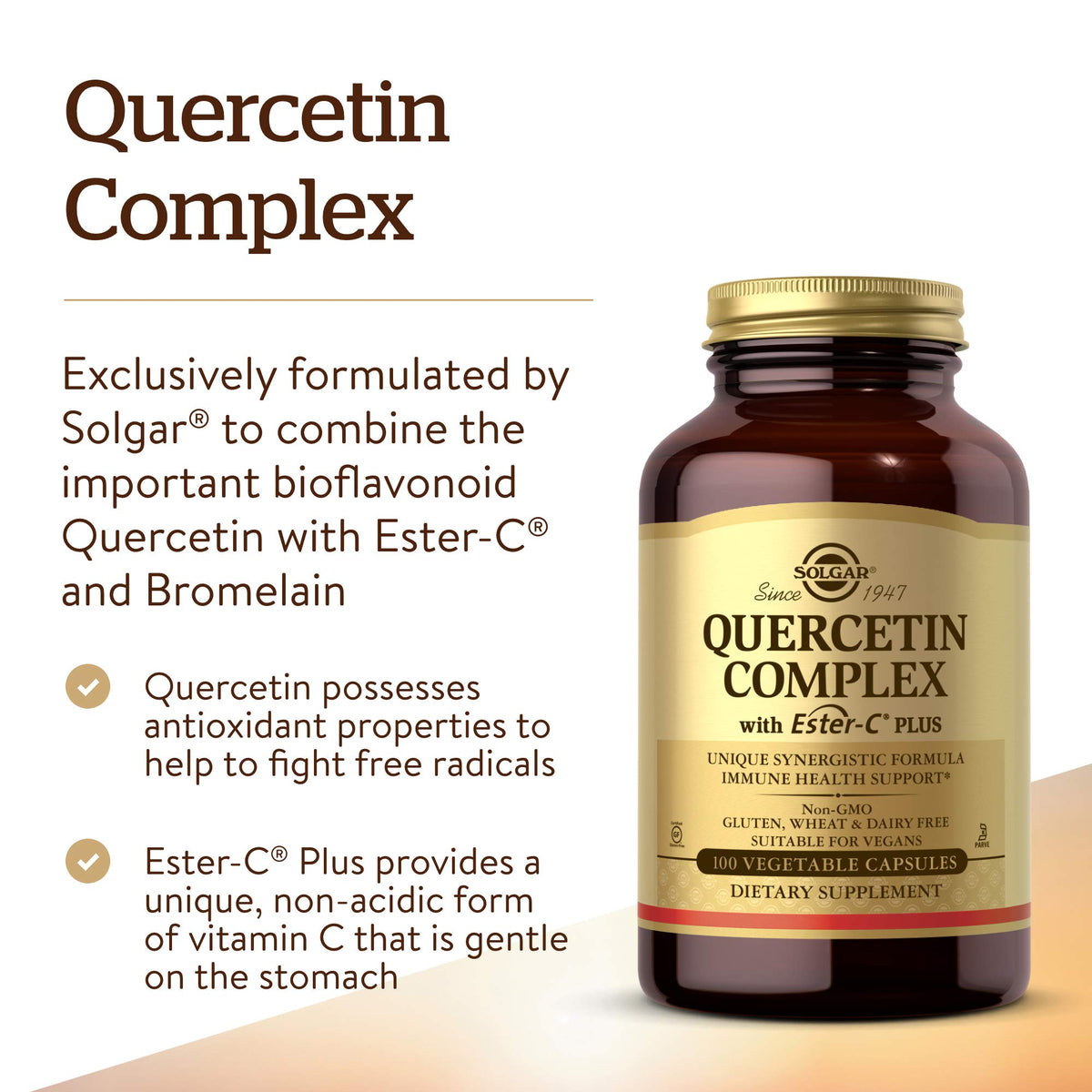 Capsules Solgar Quercetin Complex sur une surface blanche