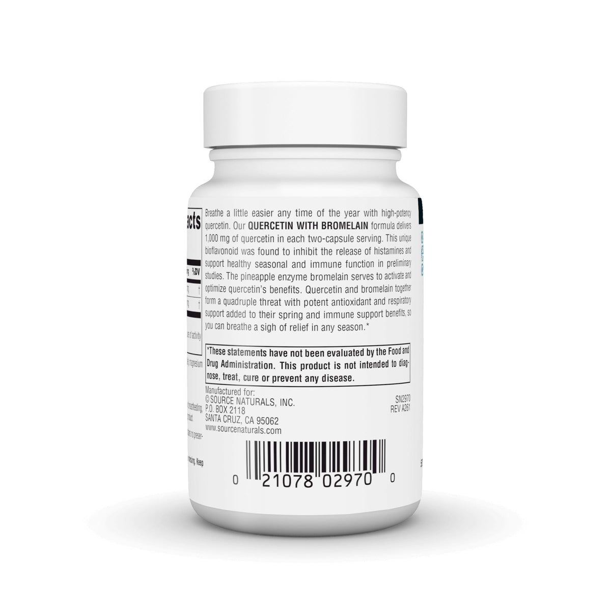 Capsules Source Naturals Quercétine sur fond blanc