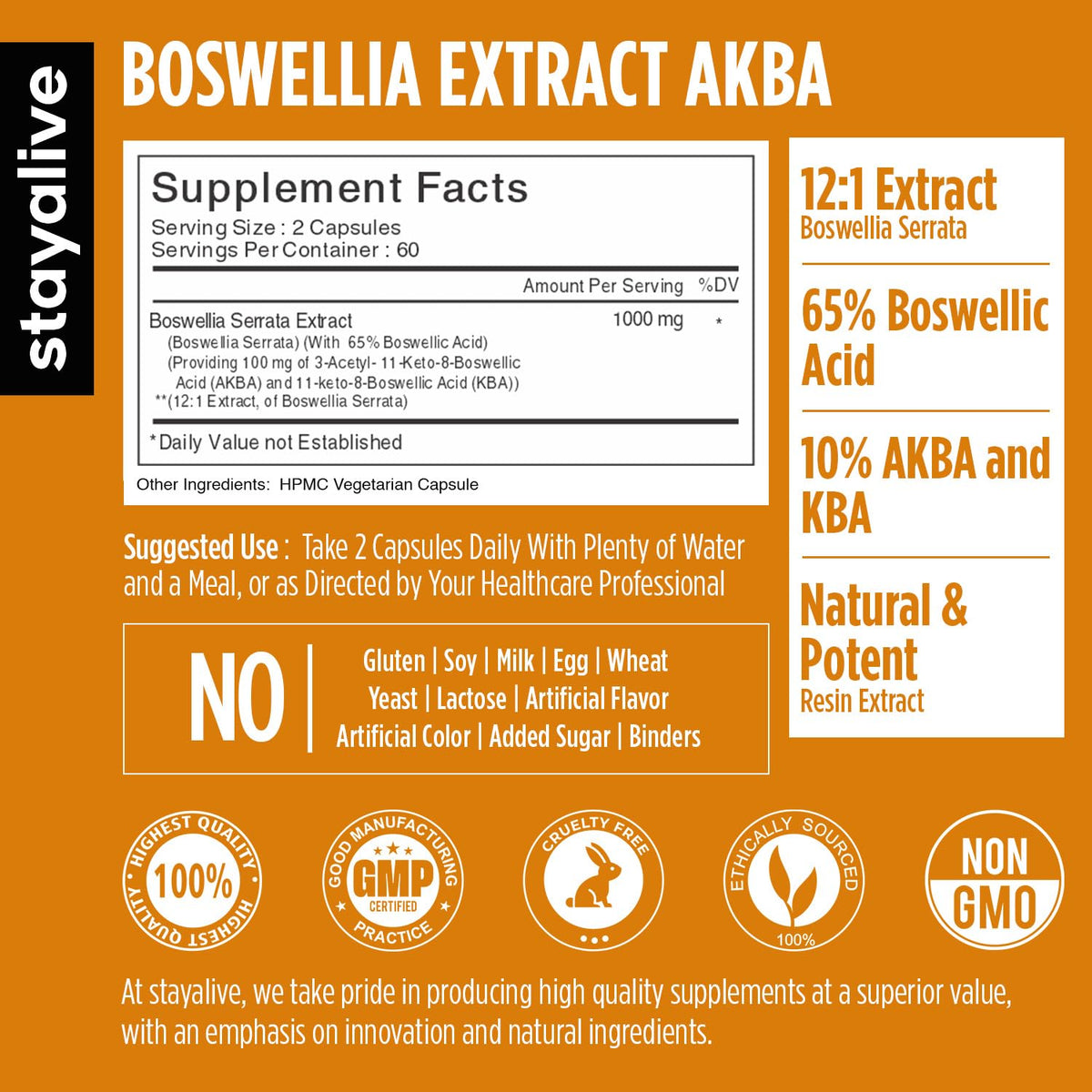 Capsules STAY ALIVE Boswellia Serrata 1000mg sur une surface blanche