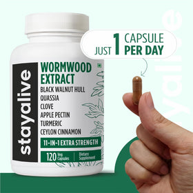 Capsules STAY ALIVE Wormwood sur une table en bois