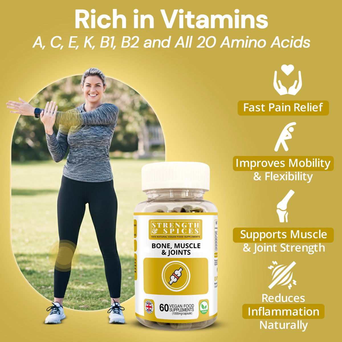 Capsules STRENGTH & SPICES sur une table en bois