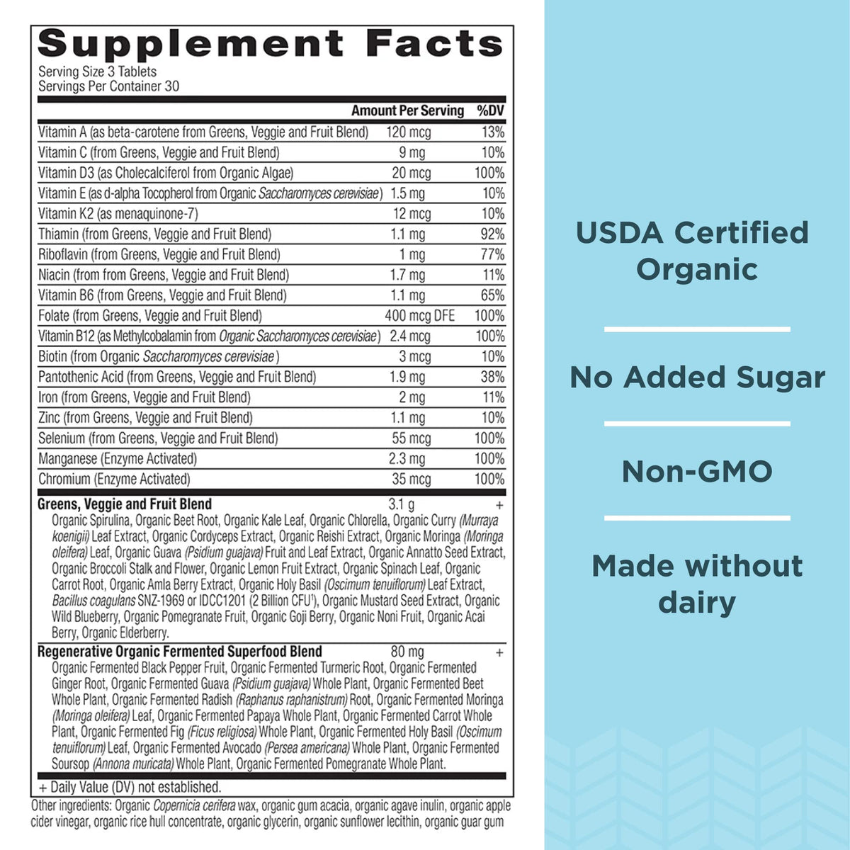 Capsules Super Greens Ancient Nutrition étiquette avec ingrédients