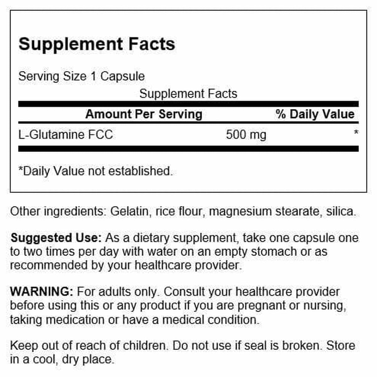 Capsules Swanson L-Glutamine 500 mg sur une table