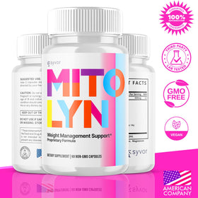 Capsules Syvor Mitolyn sur une surface blanche