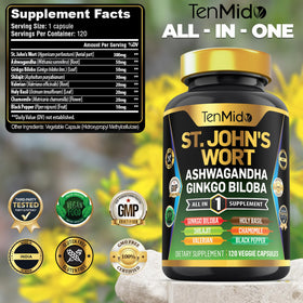 Capsules Tenmido St. John's Wort sur une surface en bois