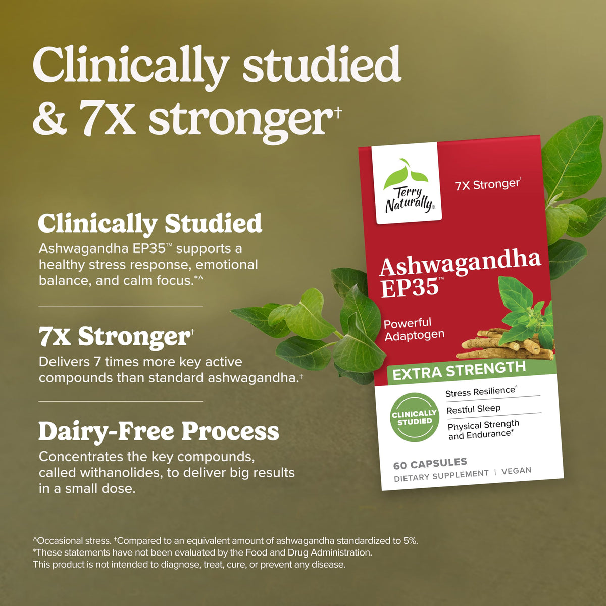 Capsules Terry Naturally Ashwagandha EP35 sur fond blanc