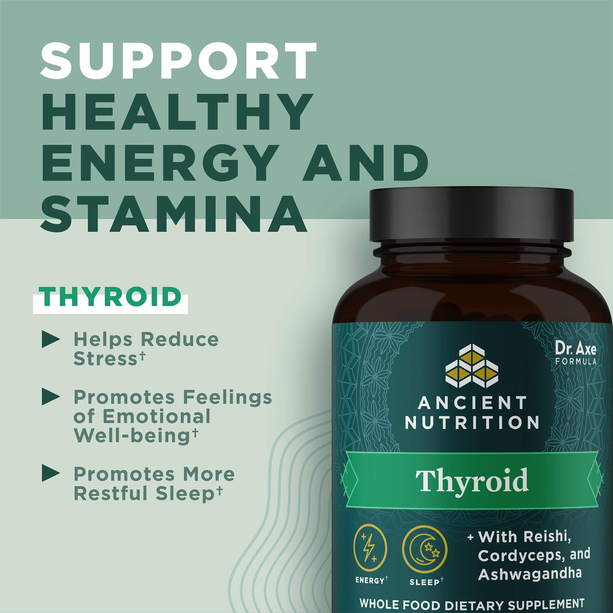Capsules thyroïdiennes Ancient Nutrition sur fond blanc