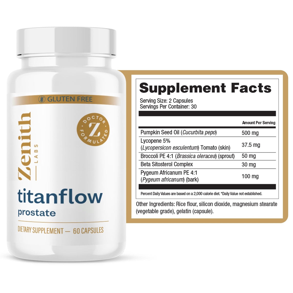 Capsules TitanFlow Zenith Labs sur une surface en bois