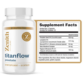 Capsules TitanFlow Zenith Labs sur une surface en bois