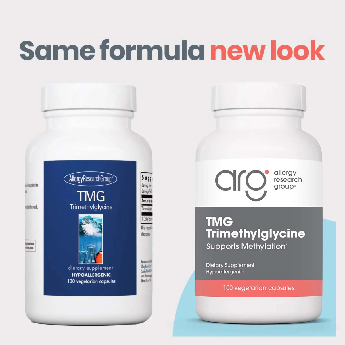 Capsules TMG 750 mg Allergy Research Group avec d'autres suppléments